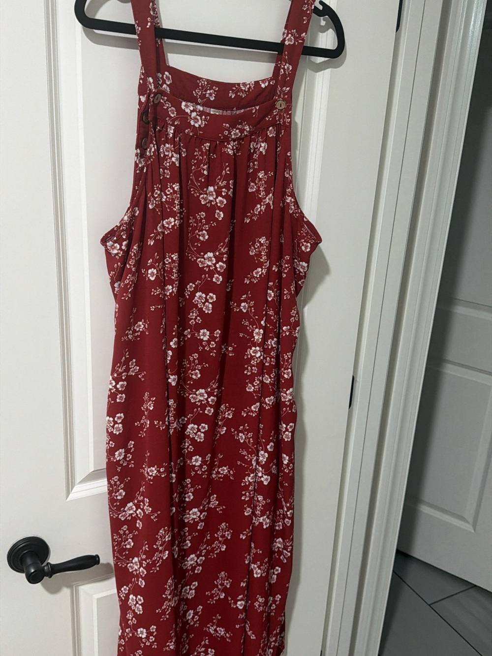 Floral Red Maxi Dress with Square Neckline